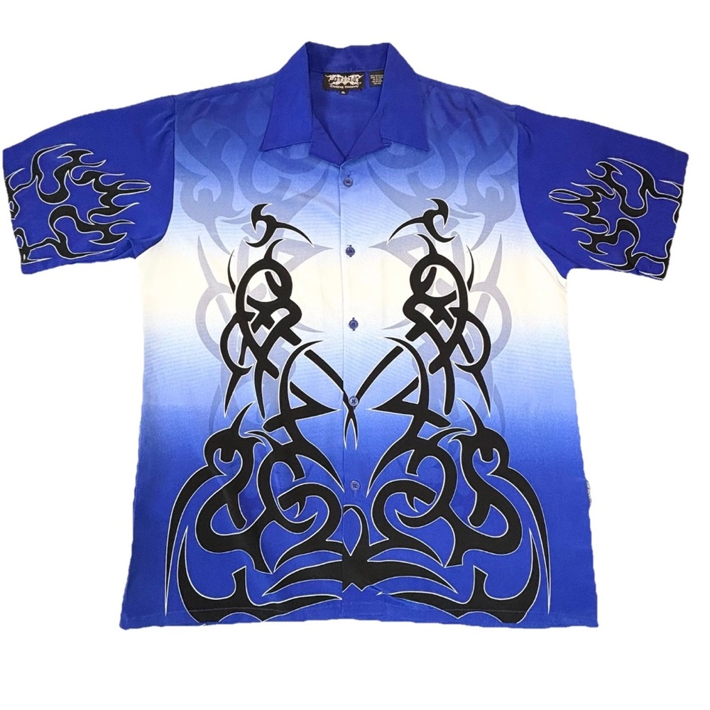 Vintage Y2k Dragonfly‎ Clothing Co Shirt Men’s Xl blue Tribal Print Loop Collar